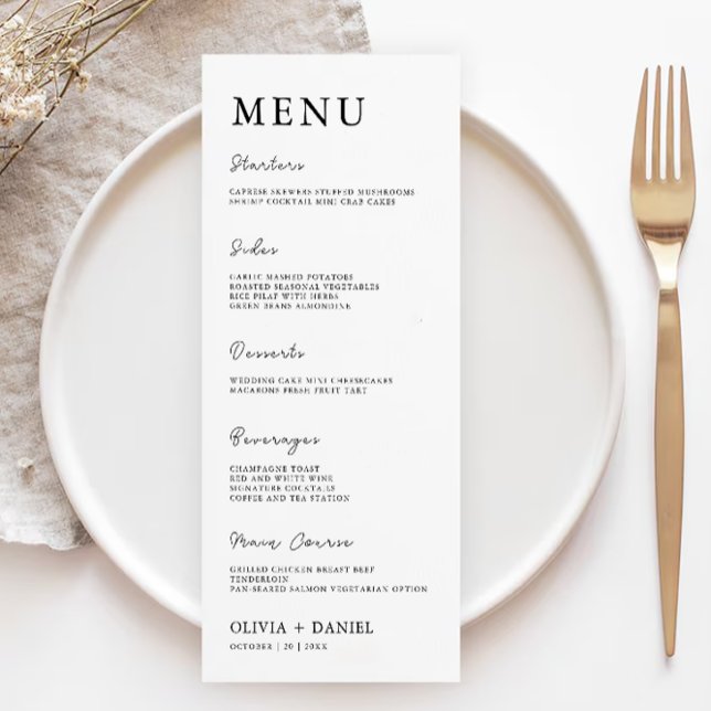 Vorlage für Minimalistische Hochzeitmenükarten (Minimalist Wedding Menu Cards Template)
