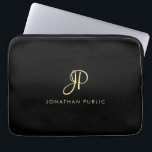 Vorlage für Monogramm mit dem besten Top-Gold-Look Laptopschutzhülle<br><div class="desc">Erstellen Sie Ihre eigene angepasste moderne elegante Black Imitate Gold Typografie Monogram Template Electronics Bag / Tablet & Laptop Hüllen / Neopren Laptop Schlauch 13 Zoll.</div>