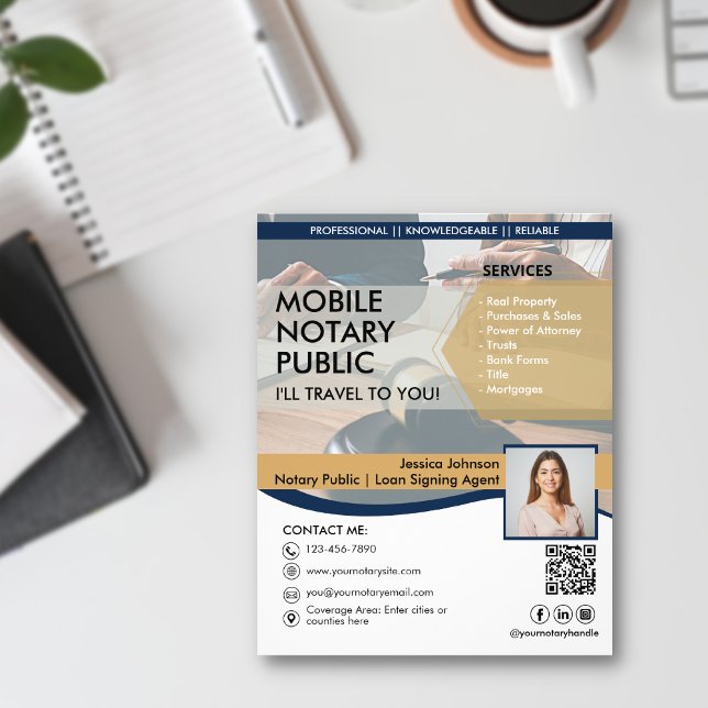 Vorlage für Navy Blue & Gold Mobile Notary Marketi Flyer (Von Creator hochgeladen)