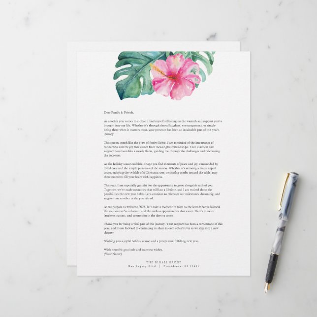 Vorlage für niedliche tropische Blumenblätter Briefbogen (Vorderseite/Rückseite Beispiel)