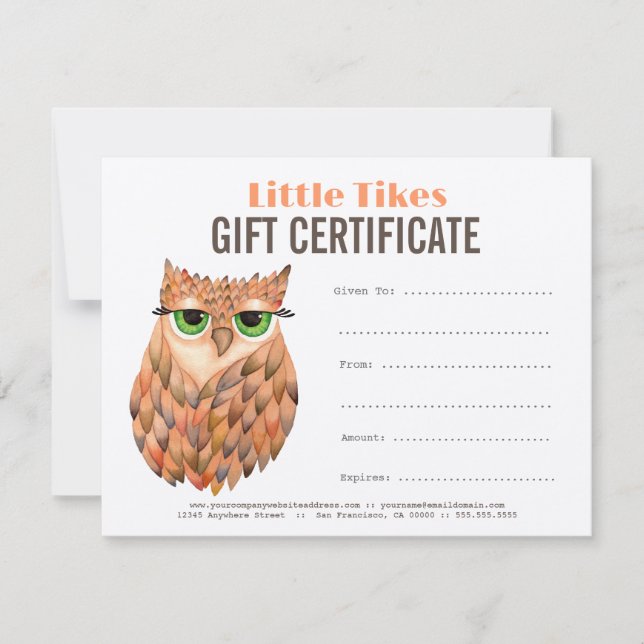 Vorlage für Owl Fashion Business Geschenkgutschein (Vorderseite)