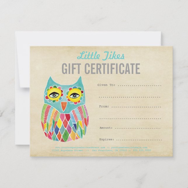 Vorlage für Owl Fashion Business Geschenkgutschein (Vorderseite)