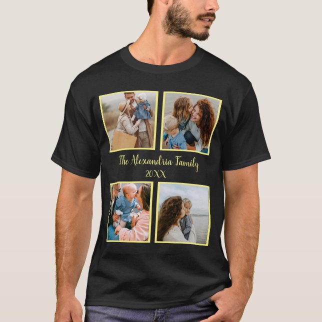Vorlage für personalisierte Gruppe 4 Foto-Collage T-Shirt (Vorderseite)