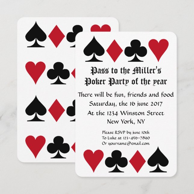 Vorlage für Poker Party Einladung B (Vorne/Hinten)