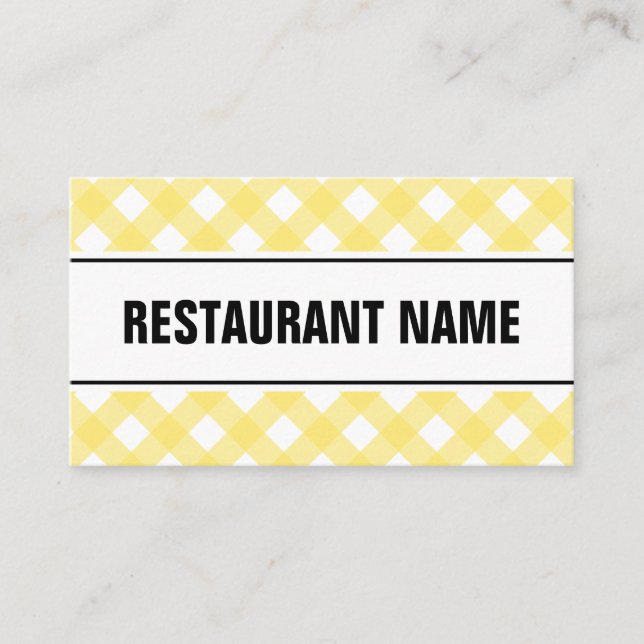 Vorlage für Restaurantkarten | gelb kariert Visitenkarte (Vorderseite)