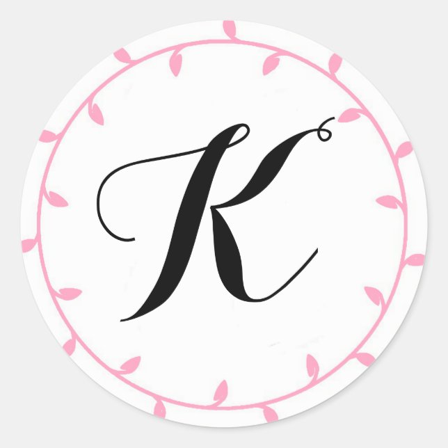 Vorlage für rosa Monogramm-Aufkleber Runder Aufkleber (Vorderseite)
