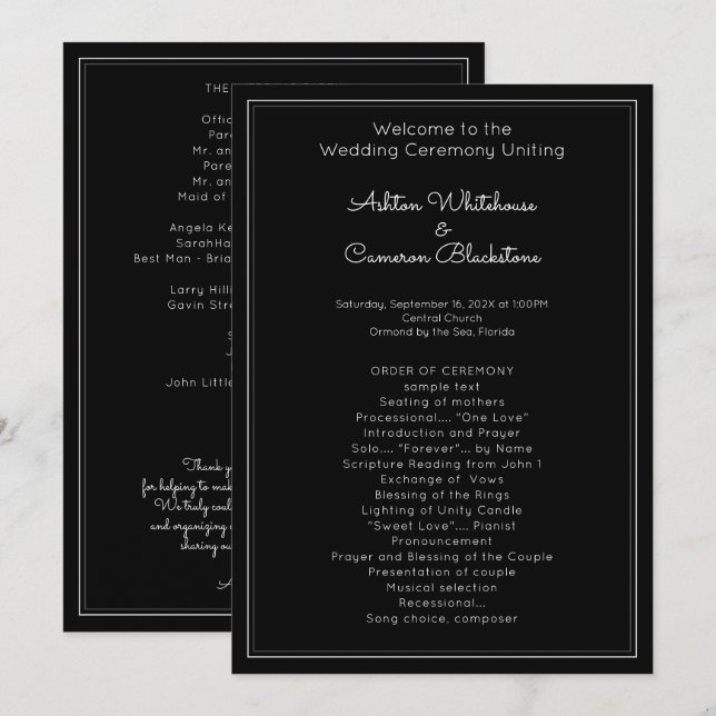 Vorlage für schlichte Schwarz-Einfache Hochzeiten (Vorne/Hinten)
