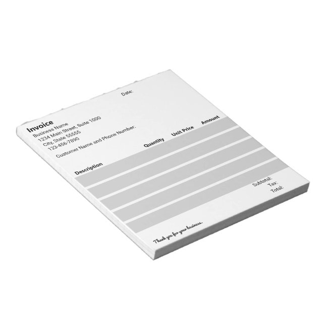 Vorlage für Schwarz-weiße Rechnungen Notizblock (angewinkelt)