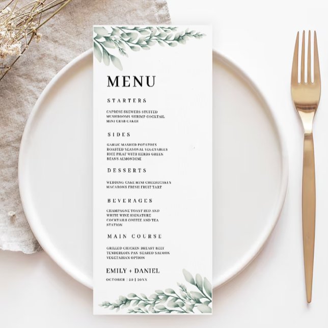 Vorlage für Smarald Green Wedding Menu Cards (Emerald Green Wedding Menu Cards Template)