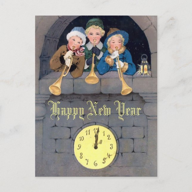 Vorlage für Vintage Neujahrswirren Postkarte (Vorderseite)