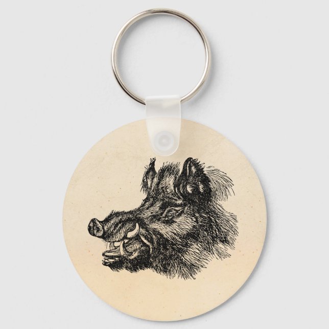Vorlage für Vintage Wildschweine mit Stoßzähnen Schlüsselanhänger (Vorderseite)