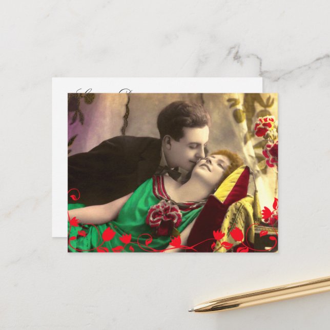 Vorlage für Vintagen Paar Save the Date (Vorderseite/Rückseite Beispiel)