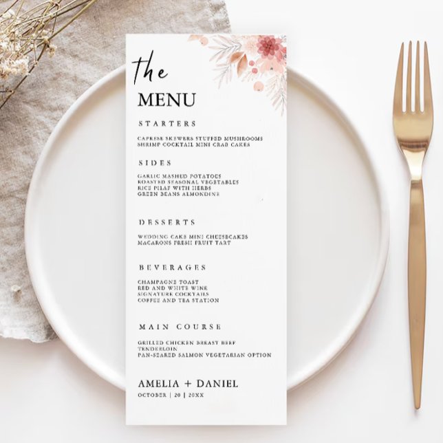 Vorlage für Wildblume-Menü-Karten (Wildflower Wedding Menu Cards Template)