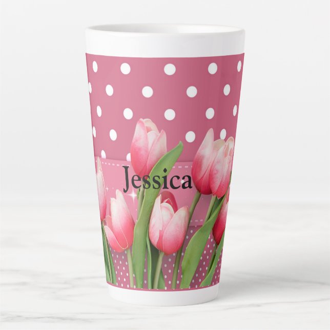 Vorlage: Tulips, Pink und Weiß-Polka-Punkte Milchtasse (Vorderseite)