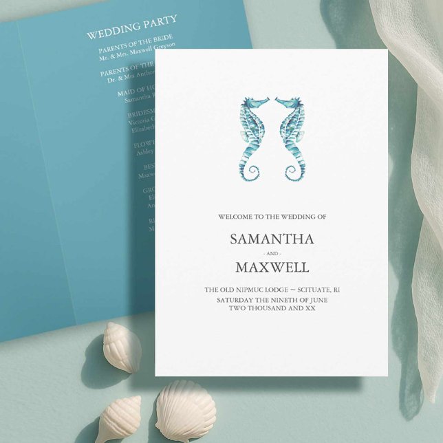 Vorlagen für Blumenhochzeiten (Beach wedding looks watercolor seaside wedding program art by Victoria Grigaliunas Do Tell A Belle)