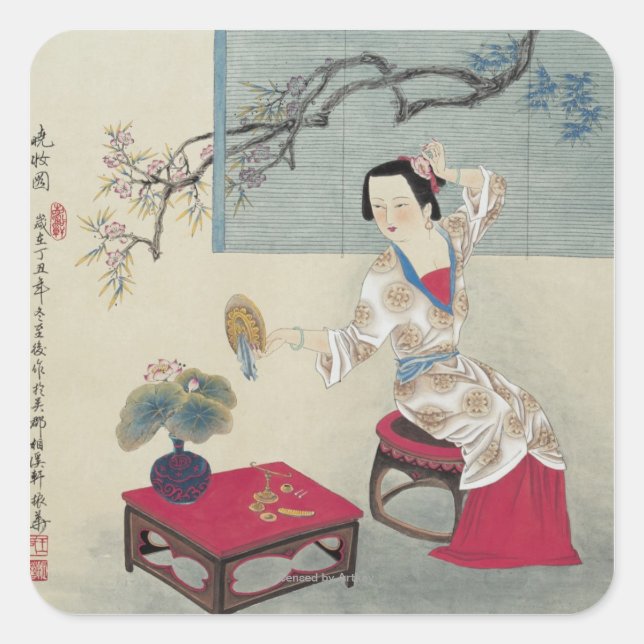 Vormittags verkleidet quadratischer aufkleber (Vorderseite)