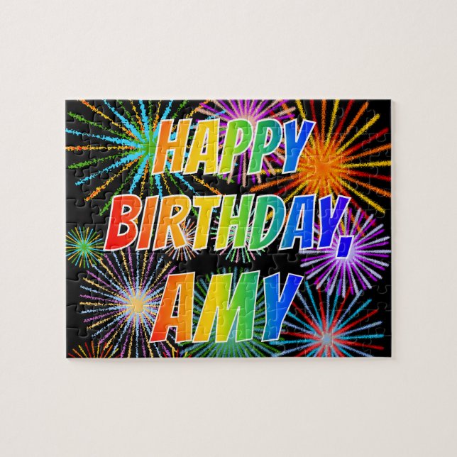 Vorname "AMY", Fun "HAPPY BIRTHDAY" (Horizontal)