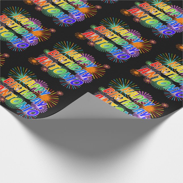 Vorname "ANTONIO", Spaß "GLÜCKLICHER GEBURTSTAG" Geschenkpapier (Ecke)