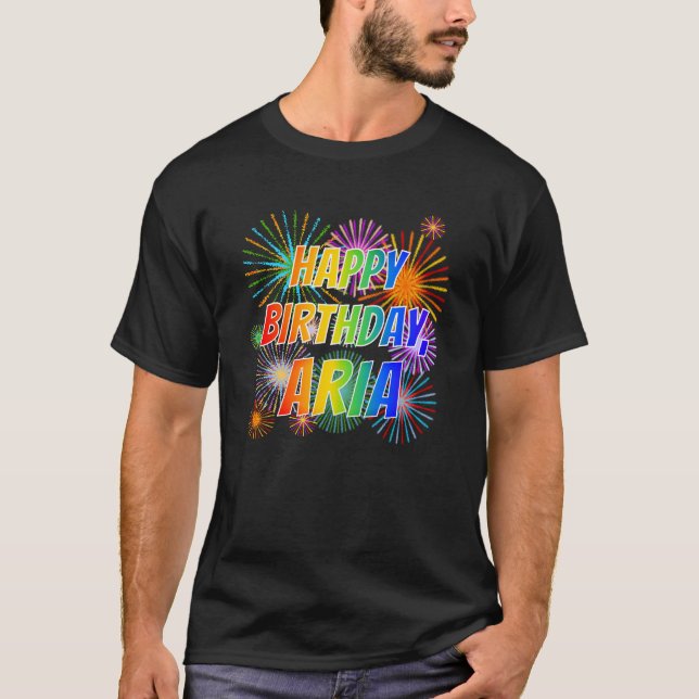 Vorname "ARIA", Spaß "GLÜCKLICHER GEBURTSTAG" T-Shirt (Vorderseite)