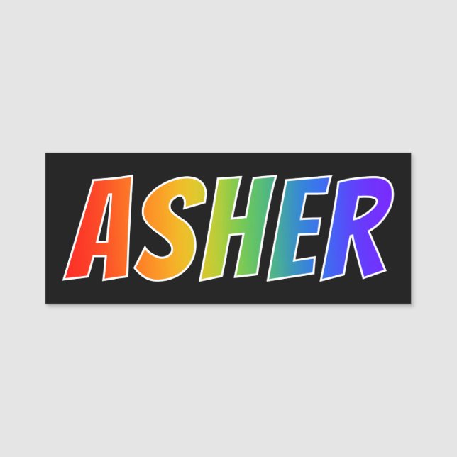 Vorname "ASHER": Spaß-Regenbogen-Farbton Namensschild (Vorderseite)