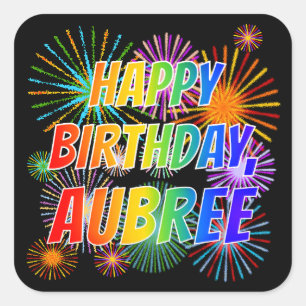 Vorname "AUBREE", Fun "HAPPY BIRTHDAY" Quadratischer Aufkleber