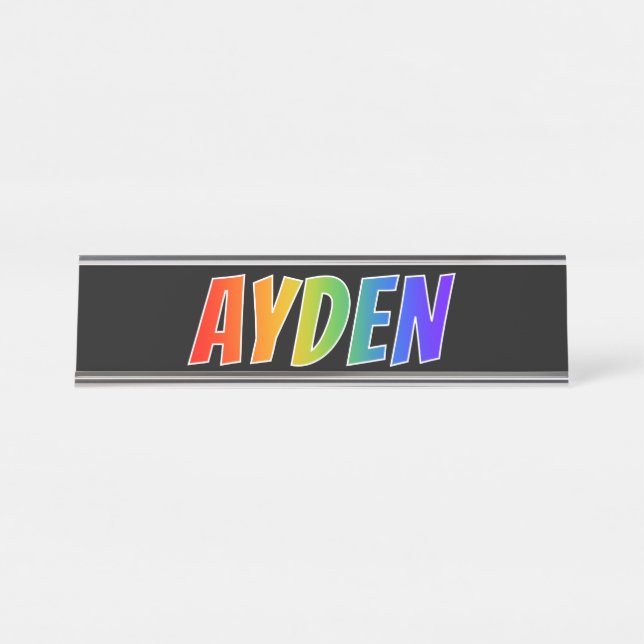 Vorname "AYDEN": Fun-Regenbogenfarben Schreibtischnamensplakette (Vorderseite )