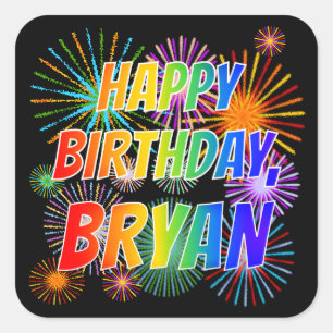 Vorname "BRYAN", Fun "HAPPY BIRTHDAY" Quadratischer Aufkleber