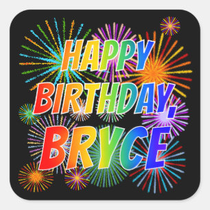 Vorname "BRYCE", Fun "HAPPY BIRTHDAY" Quadratischer Aufkleber