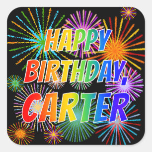 Vorname "CARTER", Spaß "GLÜCKLICHER GEBURTSTAG" Quadratischer Aufkleber