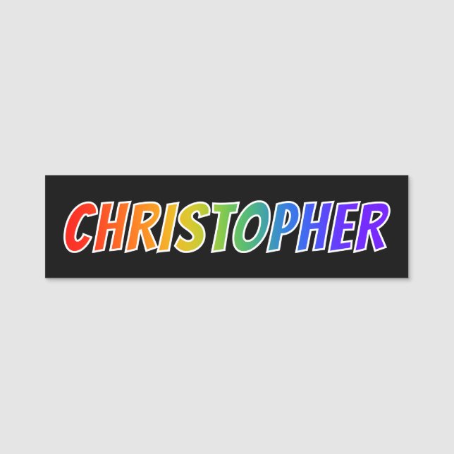 Vorname "CHRISTOPHER": Spaß-Regenbogen-Farbton Namensschild (Vorderseite)