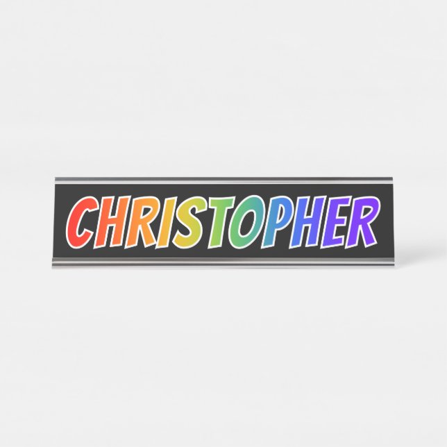 Vorname "CHRISTOPHER": Spaß-Regenbogen-Farbton Schreibtischnamensplakette (Vorderseite )