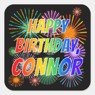 Vorname "CONNOR", Fun "HAPPY BIRTHDAY" Quadratischer Aufkleber