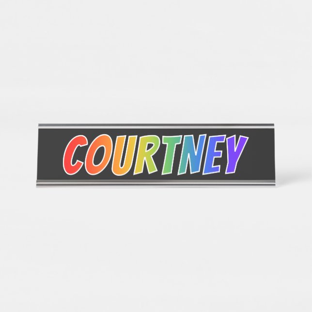 Vorname "COURTNEY": Spaß-Regenbogen-Farbton Schreibtischnamensplakette (Vorderseite )