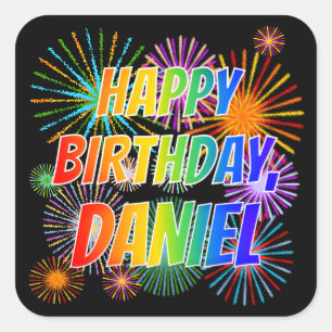 Vorname "DANIEL", Fun "HAPPY BIRTHDAY" Quadratischer Aufkleber