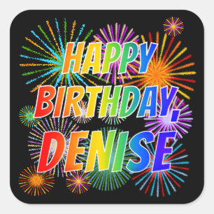 Vorname "DENISE", Fun "HAPPY BIRTHDAY" Quadratischer Aufkleber