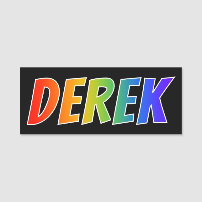 Vorname "DEREK": Spaß-Regenbogen-Farbton Namensschild (Vorderseite)