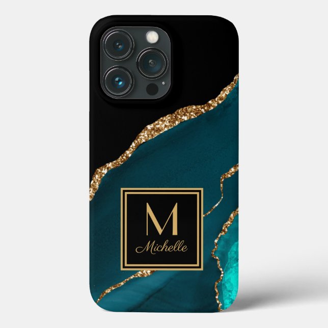 Vorname des eleganten Aquamarin Black Gold Monogra Case-Mate iPhone Hülle (Rückseite)