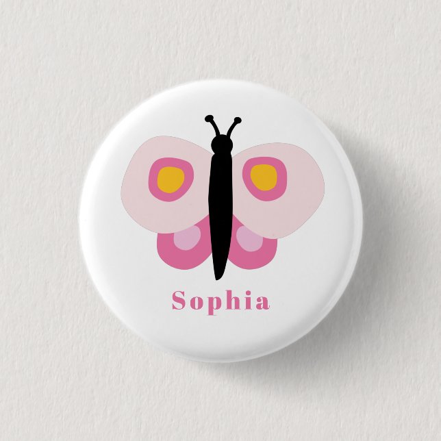 Vorname des niedlichen rosa Schmetterlings Button (Vorderseite)