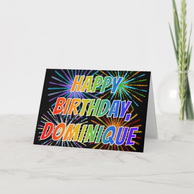 Vorname "DOMINIQUE" Fun "HAPPY BIRTHDAY" Karte (Vorderseite)