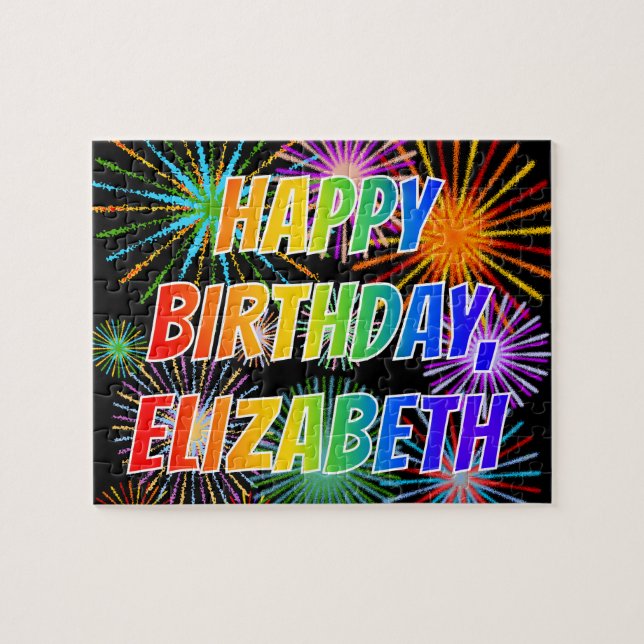 Vorname "ELIZABETH", Fun "HAPPY BIRTHDAY" (Horizontal)