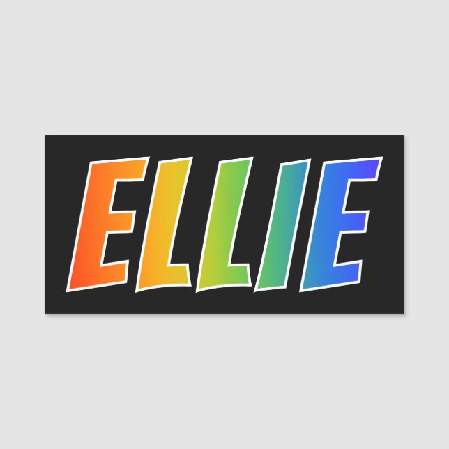 Vorname "ELLIE": Spaß-Regenbogen-Farbton Namensschild (Vorderseite)