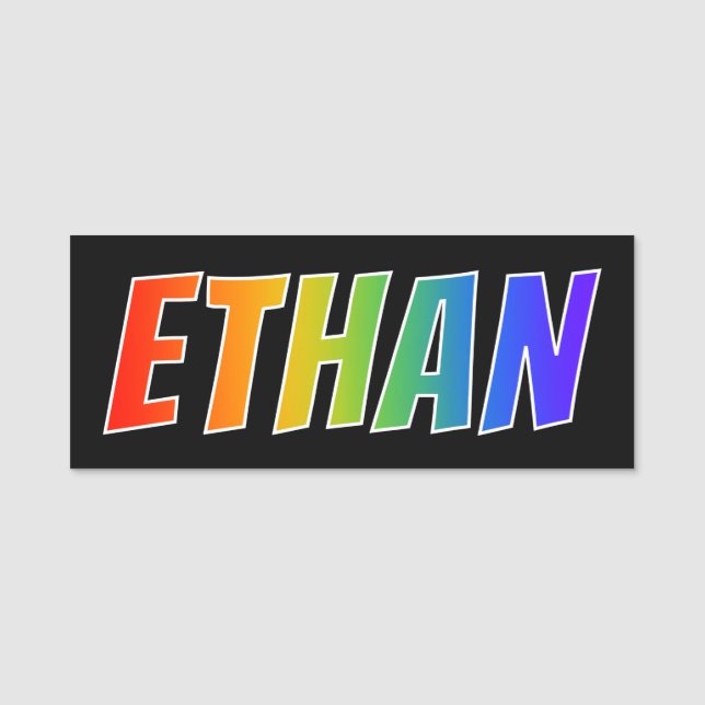 Vorname "ETHAN": Spaß-Regenbogen-Farbton Namensschild (Vorderseite)