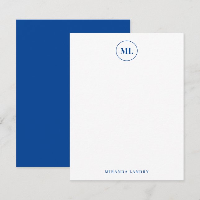 Vorname für Elegant Navy Blue Circle Monogram Mitteilungskarte (Vorne/Hinten)