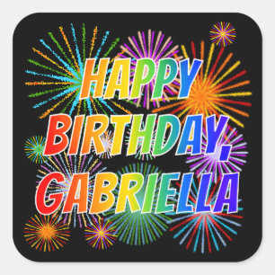 Vorname "GABRIELLA", Fun "HAPPY BIRTHDAY" Quadratischer Aufkleber