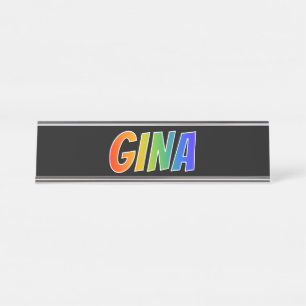 Vorname "GINA": Fun-Regenbogenfarben Schreibtischnamensplakette