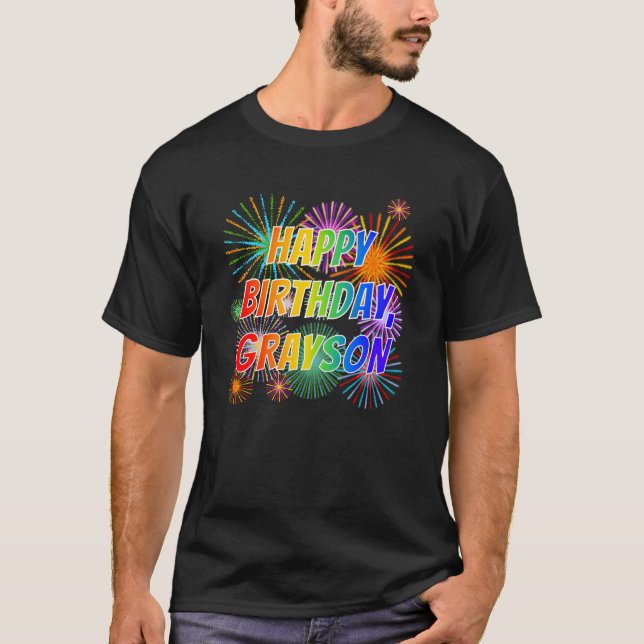 Vorname "GRAYSON", Fun "HAPPY BIRTHDAY" T-Shirt (Vorderseite)