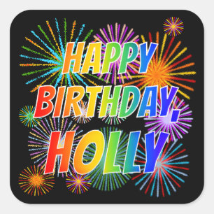 Vorname "HOLLY", Fun "HAPPY BIRTHDAY" Quadratischer Aufkleber