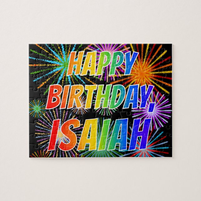 Vorname "ISAIAH", Fun "HAPPY BIRTHDAY" (Horizontal)