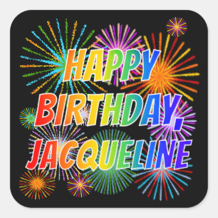 Vorname "JACQUELINE", Fun "HAPPY BIRTHDAY" Quadratischer Aufkleber
