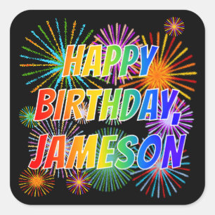 Vorname "JAMESON", Fun "HAPPY BIRTHDAY" Quadratischer Aufkleber